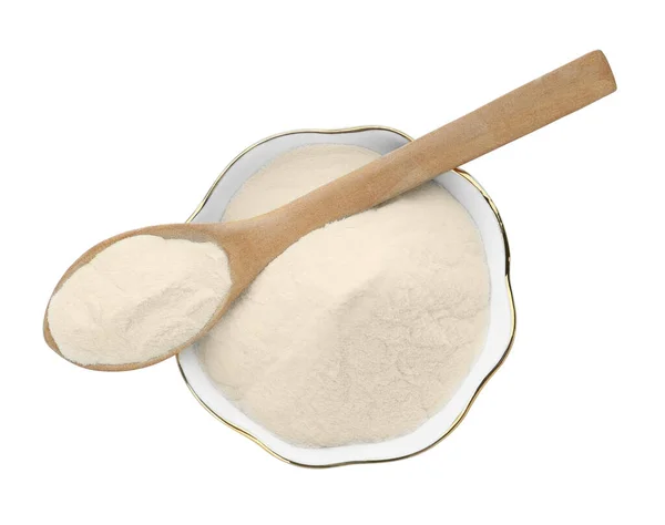 Bowl Spoon Agar Agar Powder Isolated White Top View — Stock Photo, Image