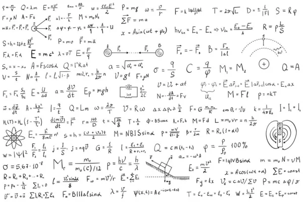 Nombreuses Formules Physiques Différentes Écrites Sur Tableau Noir — Photo