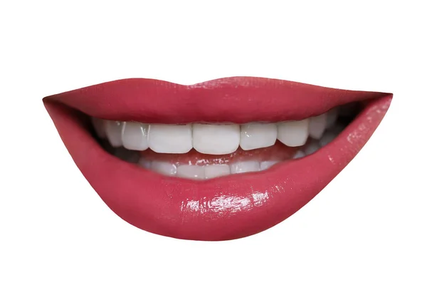 Atrakcyjne Usta Piękną Szminką Odizolowane Białym — Zdjęcie stockowe
