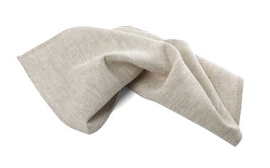 Bir açık gri mutfak peçetesi beyaza izole edilmiş, üst manzara