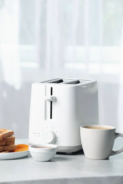 Toaster Tasty Breakfast Light Gray Marble Table — Stock Photo, Image