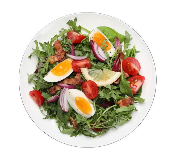 Haşlanmış Yumurta Sebze Domuz Pastırmalı Nefis Salata — Stok fotoğraf