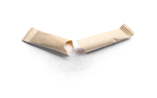 Gescheurde Beige Stok Van Suiker Witte Achtergrond — Stockfoto