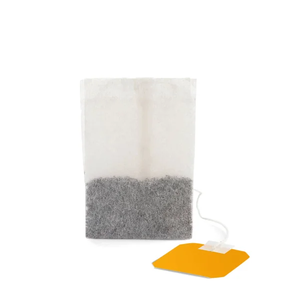 New Tea Bag Tab Isolated White — Stock Photo, Image