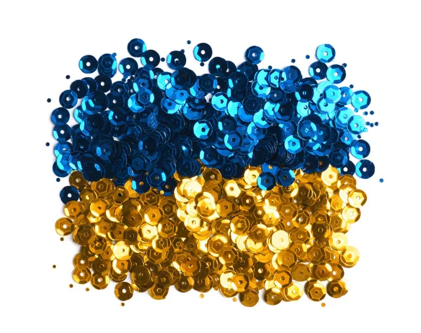 Флаг Украины Голубых Желтых Блёсток Изолированный Белом Вид Сверху — стоковое фото