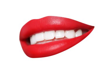 Çekici dudaklar, beyaz ruj izole edilmiş.