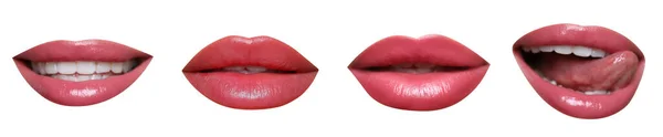 Aantrekkelijke Lippen Met Mooie Lippenstift Geïsoleerd Witte Collage Banner Ontwerp — Stockfoto