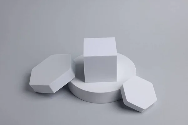 Scena Con Podio Presentazione Del Prodotto Figure Diverse Forme Geometriche — Foto Stock