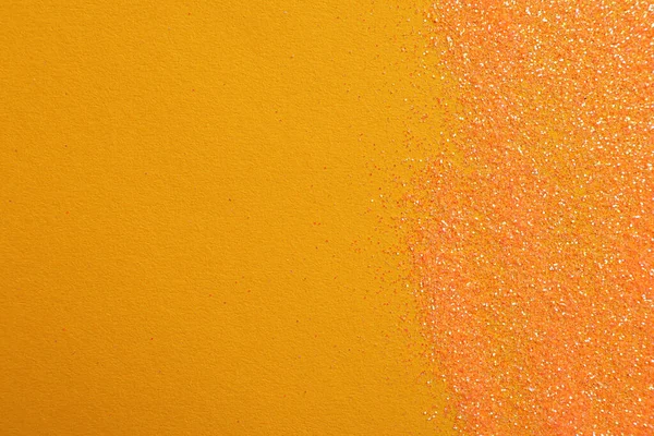 Λαμπερό Φωτεινό Glitter Πορτοκαλί Φόντο Επίπεδη Lay Χώρος Για Κείμενο — Φωτογραφία Αρχείου