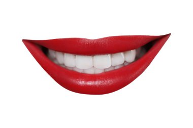 Çekici dudaklar, beyaz ruj izole edilmiş.