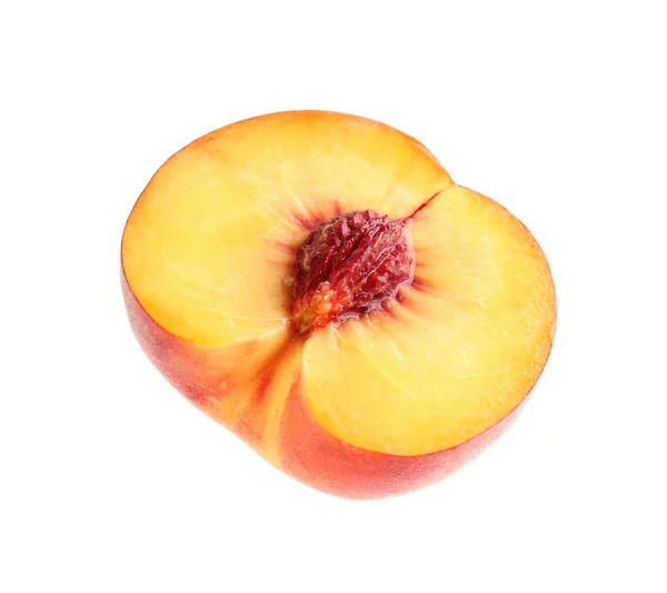 Half Ripe Peach Isolated White — Stock Photo, Image