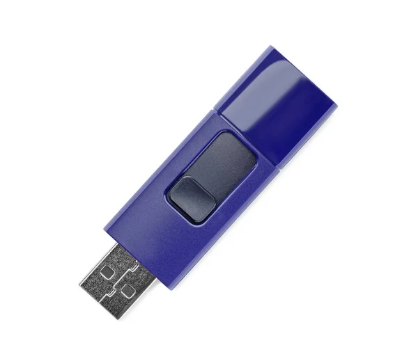 Синий Usb Flash Drive Изолированы Белом — стоковое фото