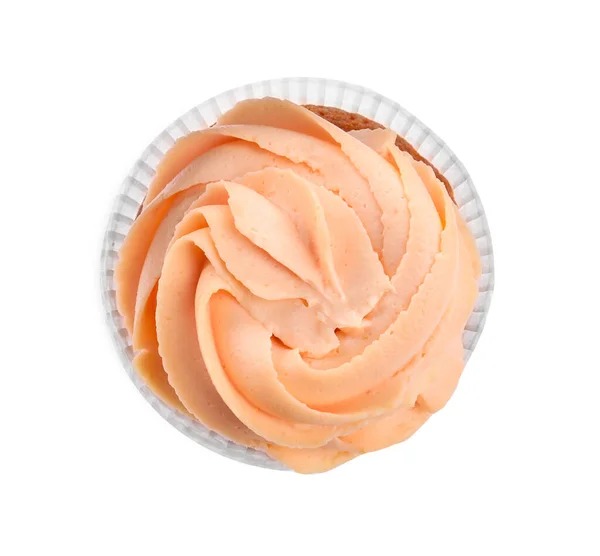 Tasty Cupcake Cream Isolated White Top View — Stock Photo, Image