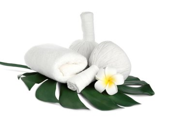 Beyaza izole edilmiş farklı bakım ürünleriyle güzel bir spa kompozisyonu