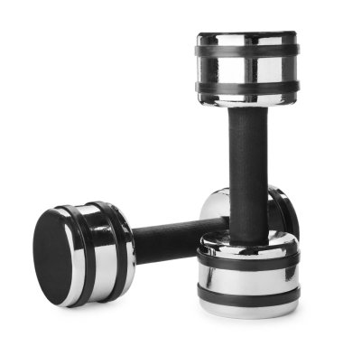 Dumbbells on white background. Weight training equipment