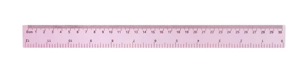 Régua Com Marcações Comprimento Medição Centímetros Isolados Branco Vista Superior — Fotografia de Stock