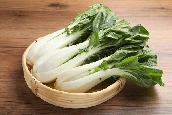 Fresh Green Pak Choy Cabbages Wooden Table — Stock Photo, Image