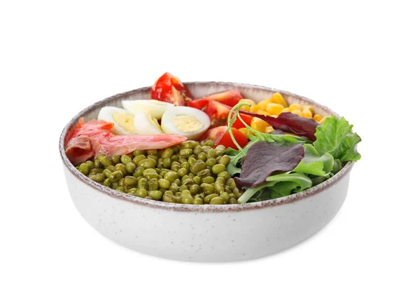 Tigela Salada Com Feijão Mungo Isolado Branco — Fotografia de Stock
