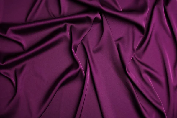 Crumpled Purple Silk Fabric Background Top View — Stock Photo, Image