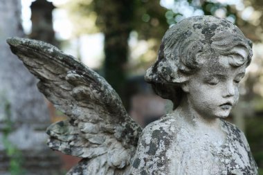 Mezarlıktaki güzel melek heykeli. Dini sembol