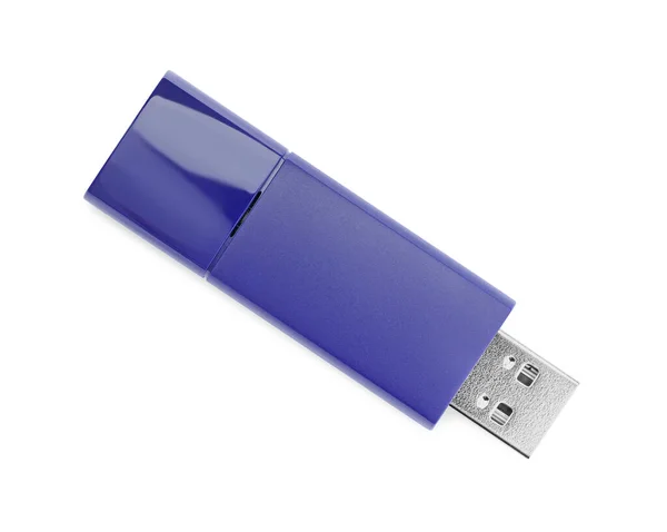 Синий Usb Flash Drive Изолированы Белом — стоковое фото