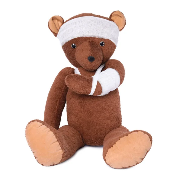 Toy Bear Bandages Isolated White — Stock Photo, Image
