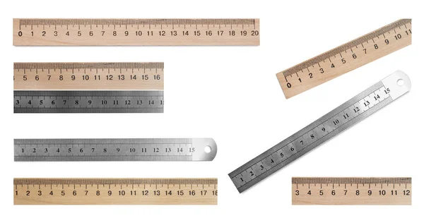 设置不同的尺子 在白色背景上以厘米为单位测量长度标记 — 图库照片