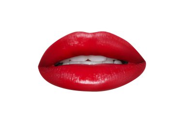 Çekici dudaklar, beyaz ruj izole edilmiş.