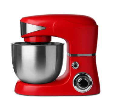 Modern red stand mixer isolated on white