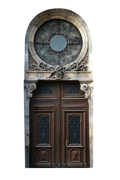 Старомодная Деревянная Дверь Изолированная Белом — стоковое фото