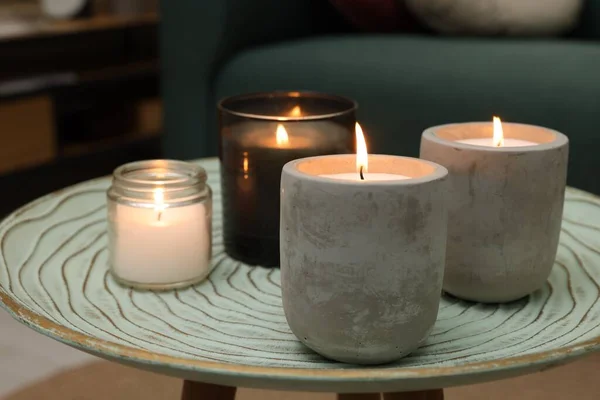Lit Candles Table Living Room — Stock Photo, Image