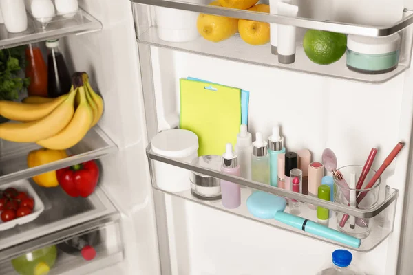 Storage Cosmetics Tools Refrigerator Door Bins Next Groceries — Stock Photo, Image