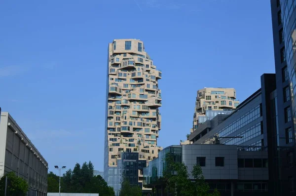Exterior Beautiful Modern Skyscrapers Blue Sky — Stock Photo, Image