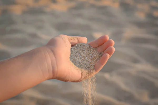 Girl Pouring Sand Hand Outdoors Closeup Fleeting Time Concept Royalty Free Stock Photos