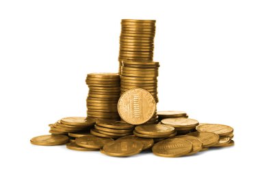 Beyaz arka planda birçok farklı Amerikan sikkesi