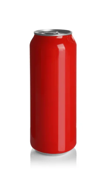 Lata Aluminio Rojo Con Bebida Aislada Blanco —  Fotos de Stock