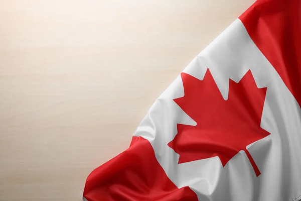 Bandera Canadá Mesa Madera Vista Superior Espacio Para Texto — Foto de Stock