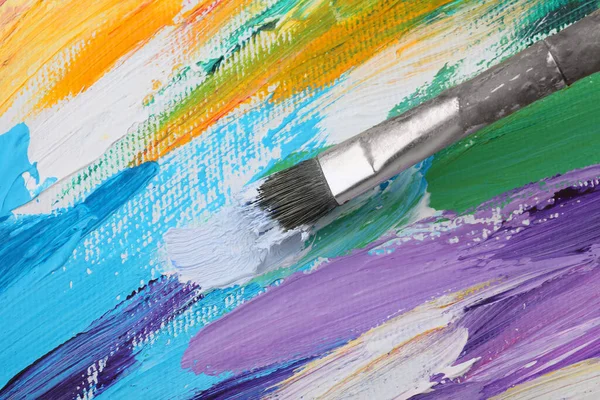 Painting Colorful Oil Paints White Canvas Closeup View — Stock Photo, Image