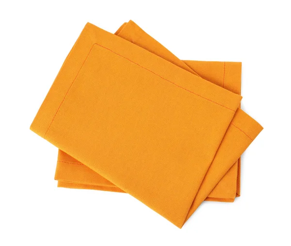 Neue Saubere Orangefarbene Stoffservietten Isoliert Auf Weiß Draufsicht — Stockfoto