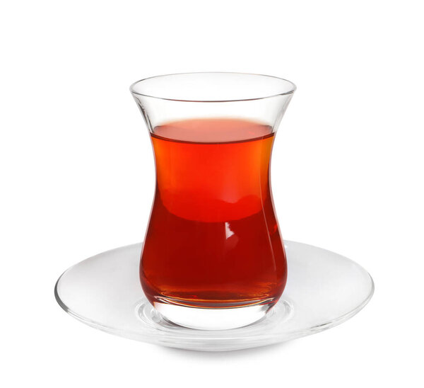 Glass of traditional Turkish tea isolated on white
