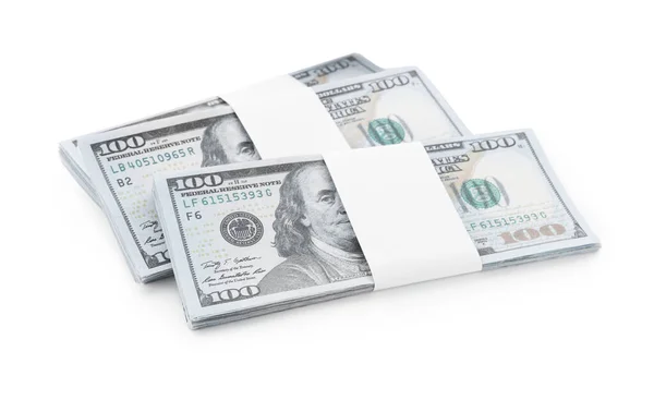 Bündel Von Dollarnoten Isoliert Auf Weiß Amerikanische Landeswährung — Stockfoto