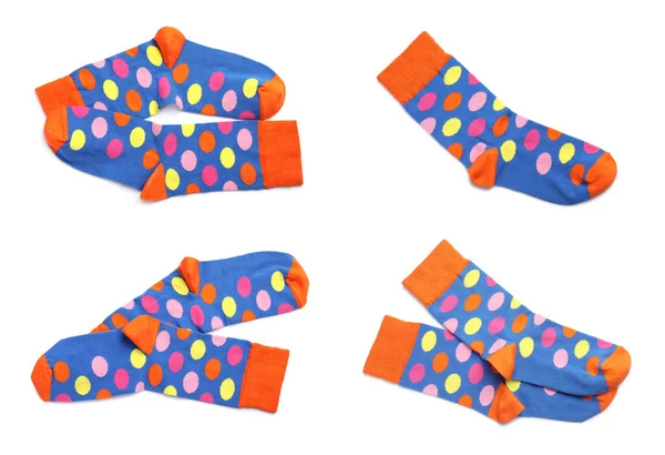 Set Pairs New Socks Pattern White Background Top View — Stock Photo, Image