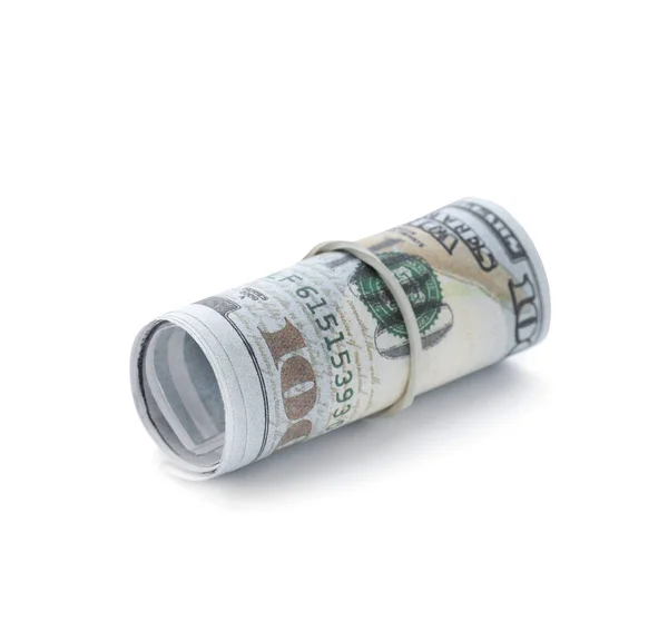 Rolled Dollar Banknotes Isolated White American National Currency — Stockfoto