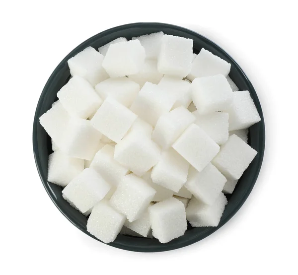 Bowl Sugar Cubes Isolated White Top View — Foto de Stock