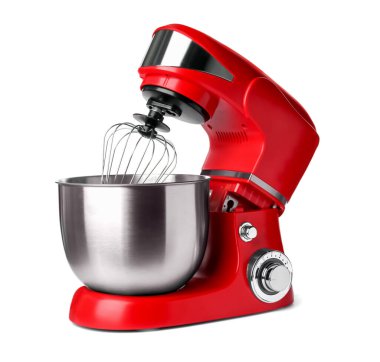 Modern red stand mixer isolated on white