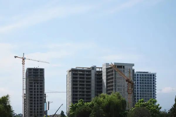 Construction Site Tower Cranes Unfinished Buildings — Photo