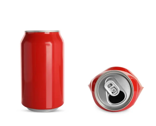 Whole Crumpled Aluminum Cans White Background — Stock Photo, Image