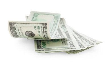 Beyaz üzerine izole edilmiş dolar banknotları. Amerikan ulusal para birimi