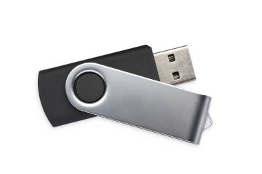 Modern usb flaş bellek beyaz, üst görünümde izole