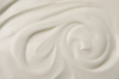Delicious organic yogurt as background, top view